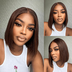 VIPbeauty 2x6 Bob Glueless Straight HD Transparent Lace Closure 200% Density Human Hair Wig For Summer Style