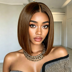 VIPbeauty 2x6 Bob Glueless Straight HD Transparent Lace Closure 200% Density Human Hair Wig For Summer Style