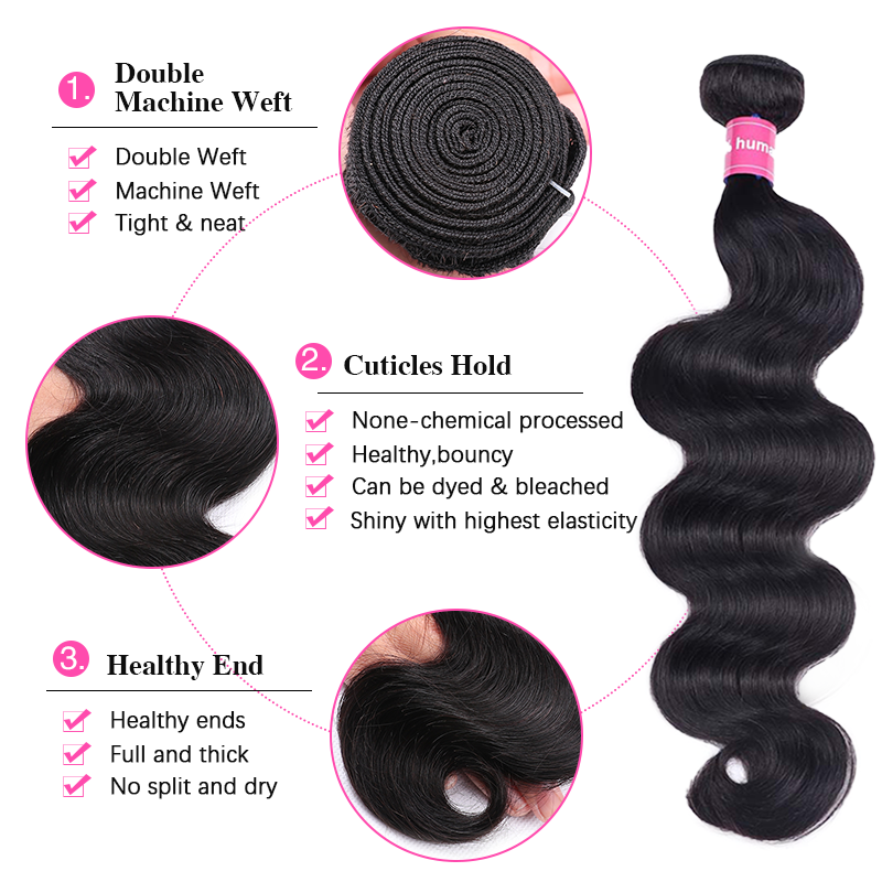 VIPbeauty Body Wave Human Hair Bundles With 5x5 Lace Closure