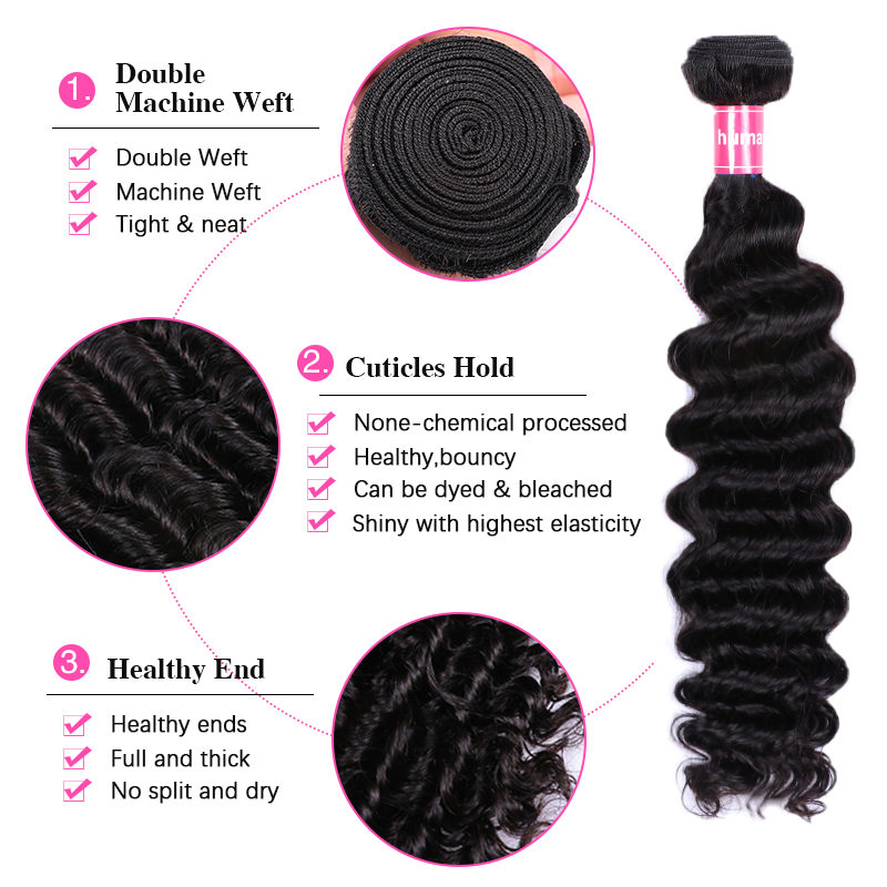 VIPbeauty Deep Wave Human Hair Bundles With 5x5 Lace Closure