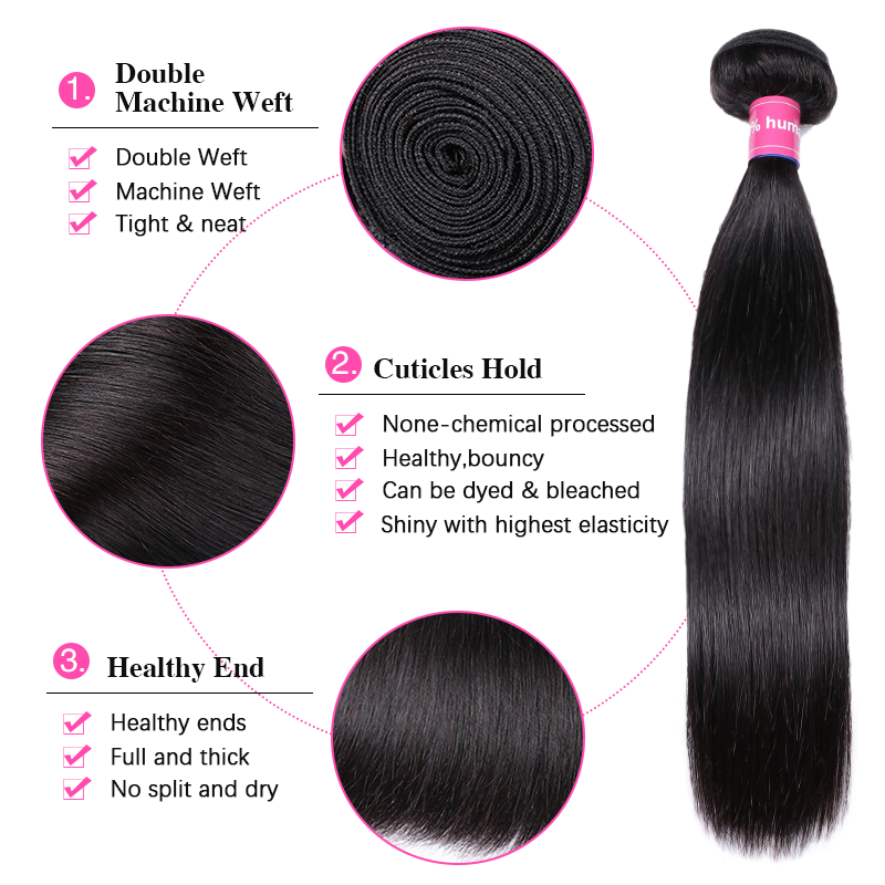 VIPbeauty Straight Hair Bundles With 13x4 Lace Frontal Unprocessed Human Hair Extensions