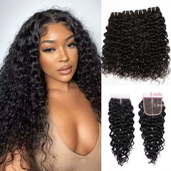 VIPbeauty Water Wave Human Hair Bundles With 5x5 Lace Closure