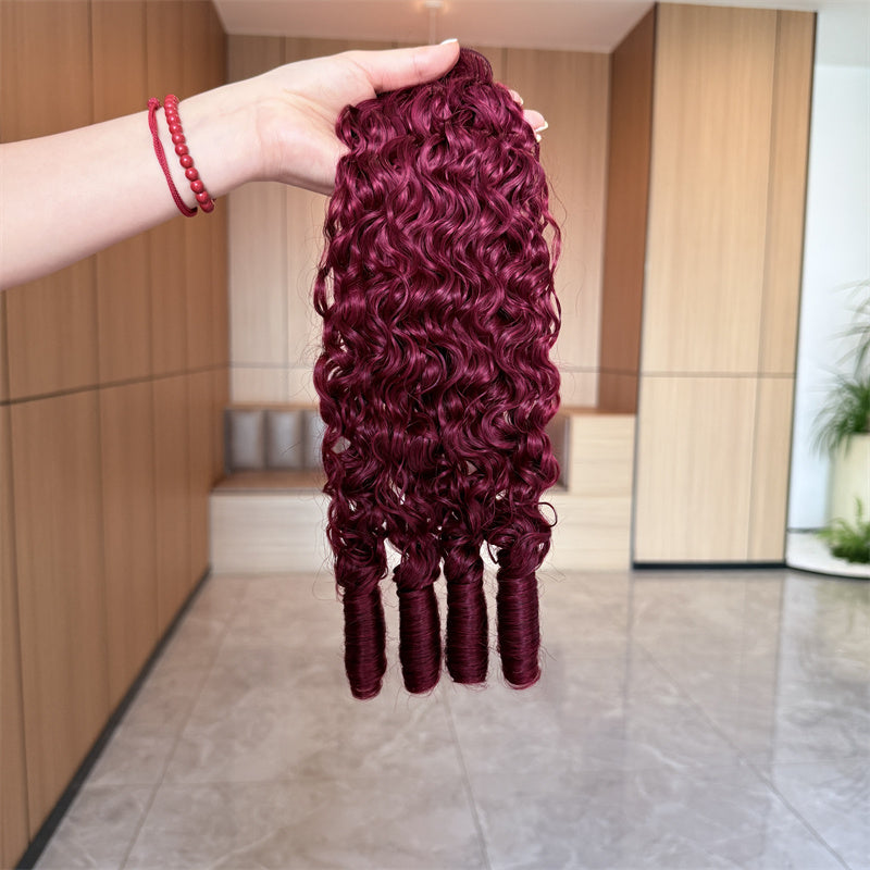 VIPbeauty 99J Burgundy Burmese Curly Hair Bundles Brazilian Human Hair Extensions