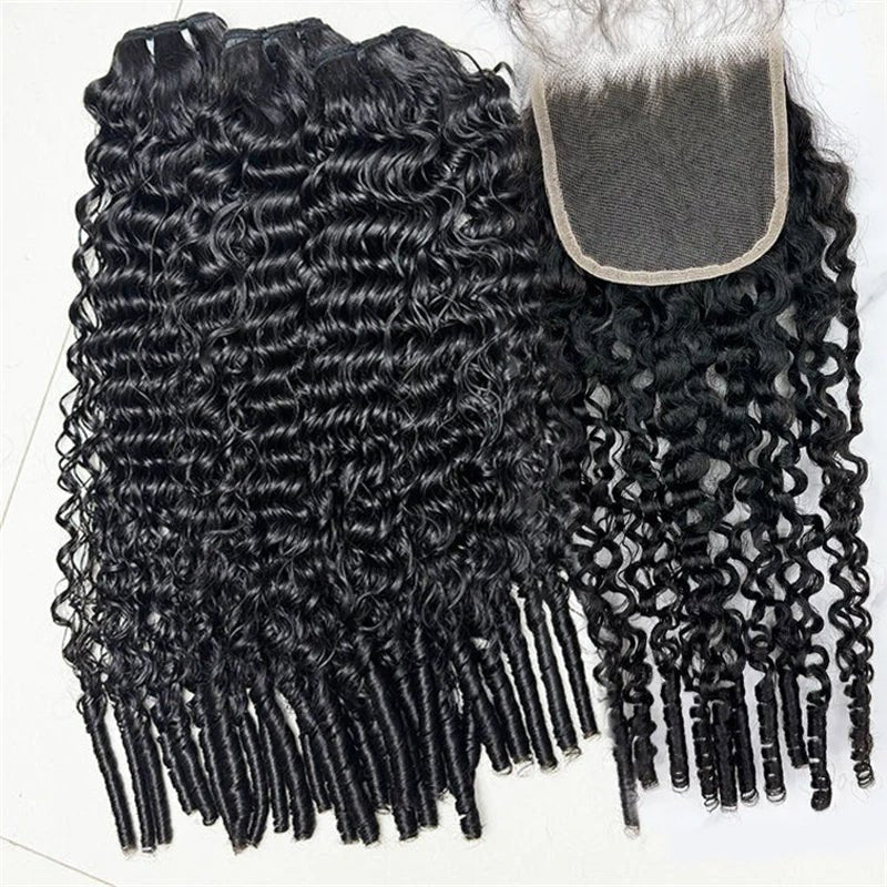 Burmese Curly Hair Indian Human Hair 3 Bundles With 4x4 Lace Closure - VIPbeauty Hair