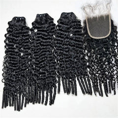 Burmese Curly Hair Indian Human Hair 3 Bundles With 4x4 Lace Closure - VIPbeauty Hair