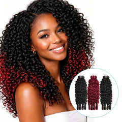 #1B&Burgundy Peekaboo Highlight Hair Burmese Curly Bundles Colored Human Hair