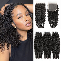 VIPbeauty Burmese Curly Hair 3 Bundles With 5x5 Lace Closure Brazilian Human Hair