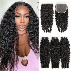VIPbeauty Burmese Curly 3 Bundles Human Hair With 4x4 Lace Closure