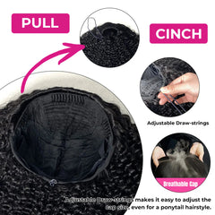 VIPbeauty Indian Curly 3 IN 1 Half Wig With Elastic Drawstring Beginner Friendly Glueless Wig