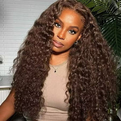VIPbeauty Chocolate Brown Burmese Curly Wear Go Half Wig With Drawstring Human Hair Wigs