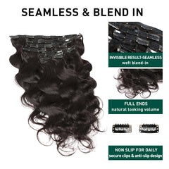 VIPbeauty Body wave Clip in Hair Extensions 120g 8pcs 100% Human Hair