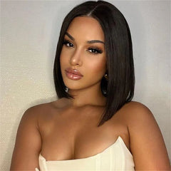 VIPbeauty 2x6 Bob Glueless Yaki Straight HD Transparent Lace Closure 200% Density Wig 100% Human Hair