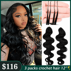 VIPbeauty Body Wave Feather Crochet Braids Natural Black Wavy Human Hair Extensions