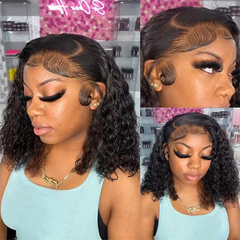 VIPbeauty Short Bob Burmese Curly 13x4 Invisiable Lace Human Hair Wigs