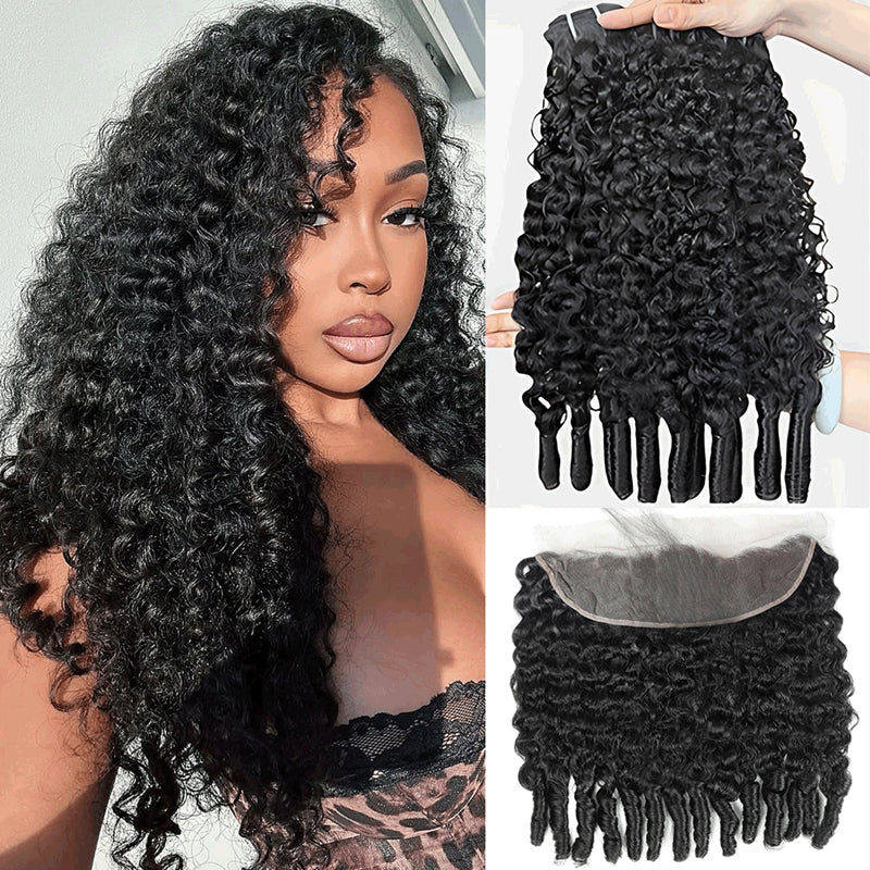 VIPbeauty Burmese Curly Human Hair Bundles With 13x6 Lace Frontal Virgin Hair Extensions