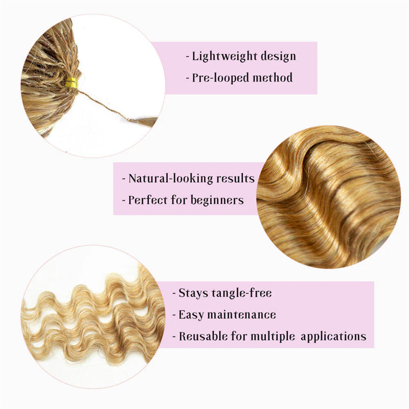 VIPbeauty #27 Deep Wave Crochet Hair Pre-Separated Feather Soft Human Hair Extensions