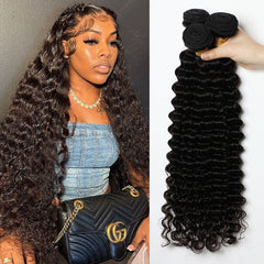 VipBeauty 12A Deep Wave Human Hair Extension Natural Black Color