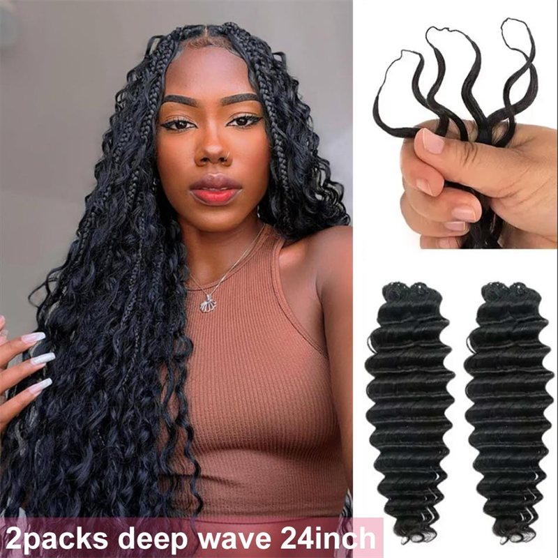 VIPbeauty Soft Deep Wave Feather Crochet Braid Natural Black Human Hair Extensions