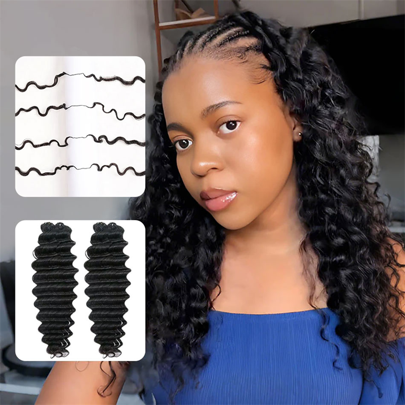 VIPbeauty Soft Deep Wave Feather Crochet Braid Natural Black Human Hair Extensions