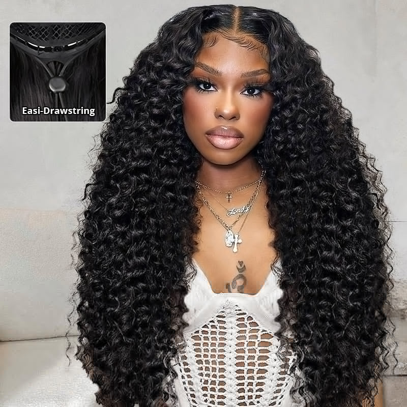 VIPbeauty Deep Wave Glueless 13x6 Lace Front Wigs Human Hair Flexi-Fit Drawstring Cap