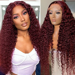 Deep Wave Hair Burgundy Lace Front Wig 99J Human Hair Lace Front Wigs