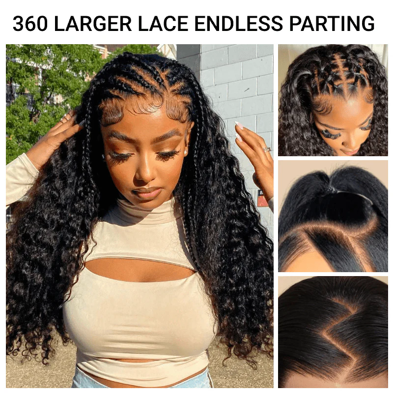 VIPbeauty Deep Wave Invisi-String Snug Fit 360 Lace Frontal Glueless Human Hair Wigs