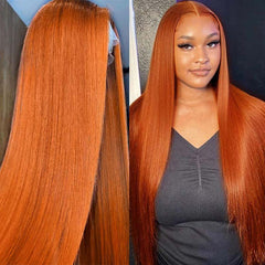 Ginger Color HD Lace Frontal Wig Human Hair Colored Straight Wig 180% Density