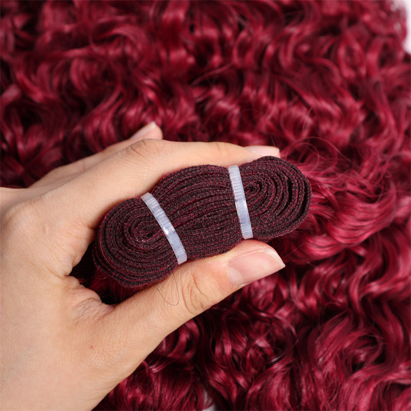 VIPbeauty 99J Burgundy Burmese Curly Hair Bundles Brazilian Human Hair Extensions