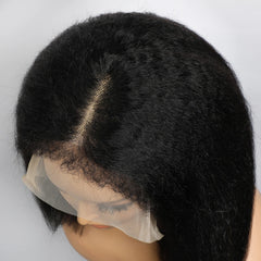 VIPbeauty 4C Edge Wig Kinky Straight Hair 13x4 Transparent Lace Front Human Hair Wig 200% Full Density