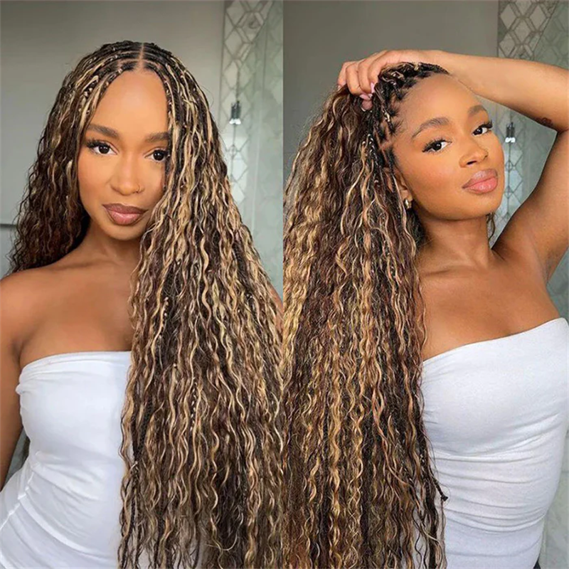 VIPbeauty Boho Curls Braided Wigs 13x6 Frontal Lace Pull Go Drawstring Wigs Human Hair