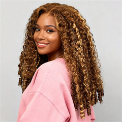 VIPbeauty P4/27 Burmese Curly 3 In 1 Half Wig Flip Over Invisi Drawstring Highlight Brown Color