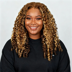 VIPbeauty P4/27 Burmese Curly 3 In 1 Half Wig Flip Over Invisi Drawstring Highlight Brown Color