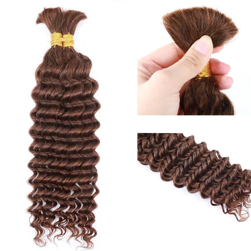 VIPbeauty Deep Wave Braiding Hair for Boho Braids #4 Chocolate Brown Bulk Human Hair No Weft