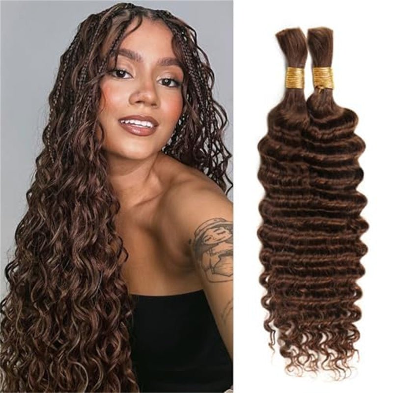 VIPbeauty Deep Wave Braiding Hair for Boho Braids #4 Chocolate Brown Bulk Human Hair No Weft