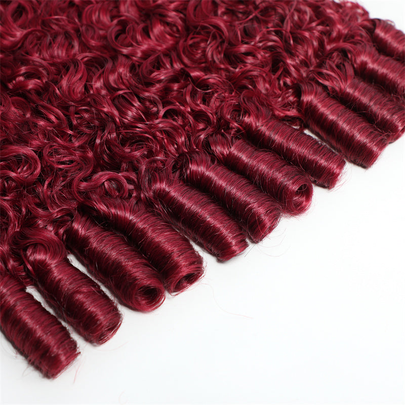 VIPbeauty 99J Burgundy Burmese Curly Hair Bundles Brazilian Human Hair Extensions