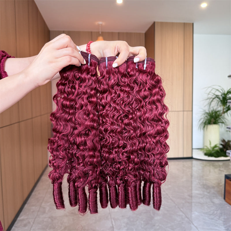 VIPbeauty 99J Burgundy Burmese Curly Hair Bundles Brazilian Human Hair Extensions