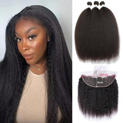 VIPbeauty Kinky Straight Human Hair Bundles With 13x6 Lace Frontal Virgin Hair Extensions