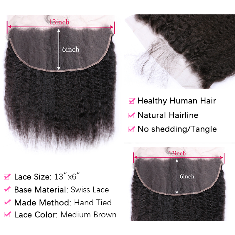 VIPbeauty Kinky Straight Human Hair Bundles With 13x6 Lace Frontal Virgin Hair Extensions