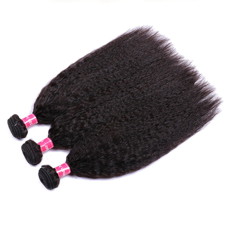 VIPbeauty Kinky Straight Human Hair Bundles With 13x6 Lace Frontal Virgin Hair Extensions