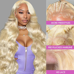 VIPbeauty 613 Blonde Body Wave 13x6 Lace Front Human Hair Wigs Pre-Plucked 220% Density