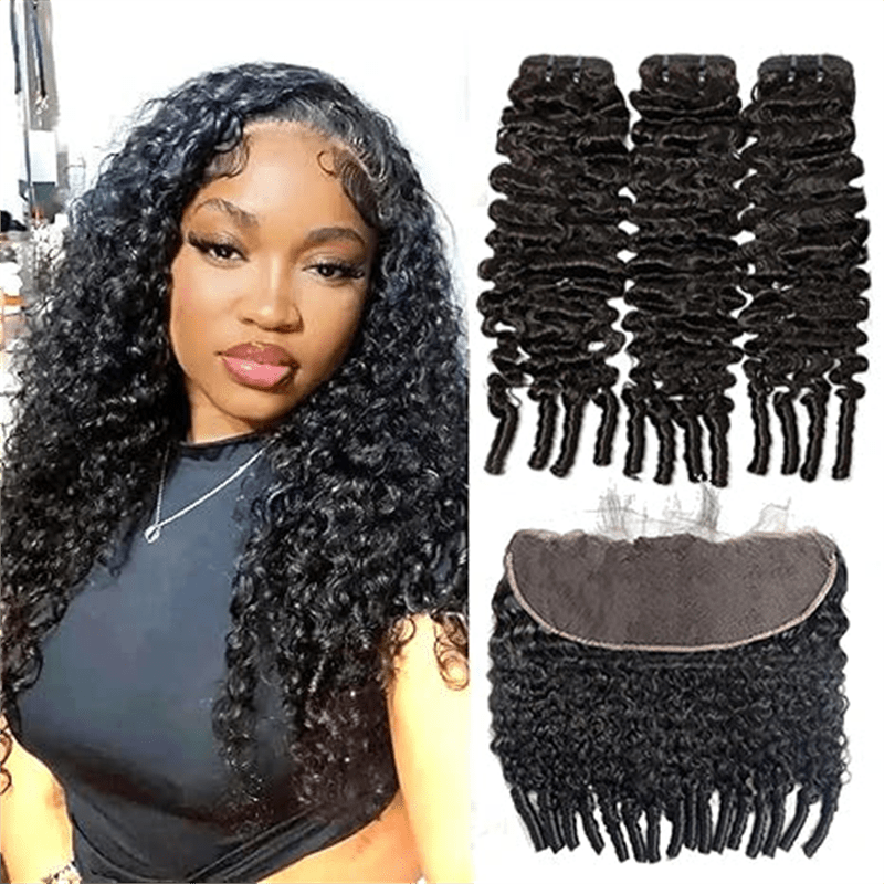 VIPbeauty Burmese Curly  3 Bundles With 13*4 Lace Frontal Closure Brazilian Human Hair
