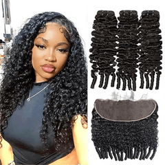 VIPbeauty Burmese Curly  3 Bundles With 13*4 Lace Frontal Closure Brazilian Human Hair