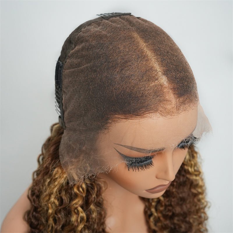 VIPbeauty Highlight Honey Blonde Burmese Curly Lace Front Wigs 13x4 13x6 HD Transparent Human Hair Wigs