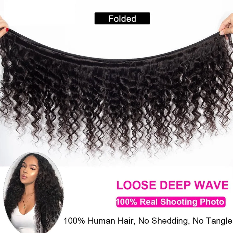 VIPbeauty Loose Deep Wave Human Hair Bundles With 5x5 Lace Closure