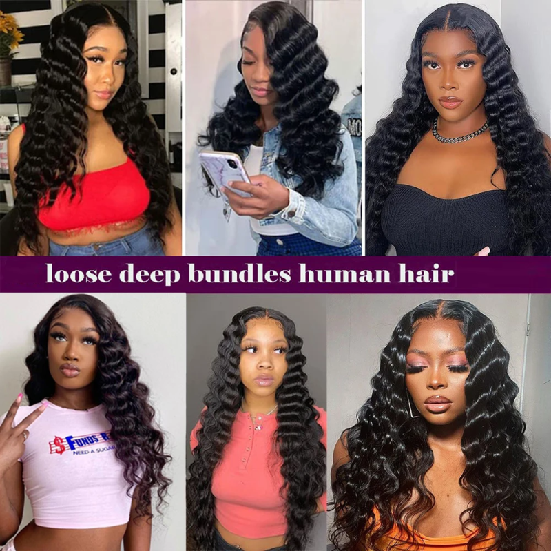 VIPbeauty Loose Deep Wave Human Hair Bundles With 5x5 Lace Closure