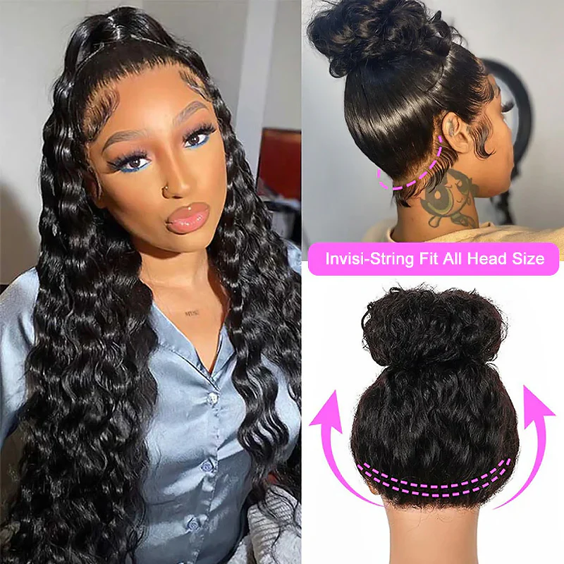 VIPbeauty Invisi-Drawstring Loose Deep Wave 360 Lace Frontal Glueless Lace Wigs