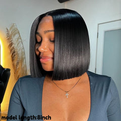 VIPbeauty 2x6 Bob Glueless Yaki Straight HD Transparent Lace Closure 200% Density Wig 100% Human Hair