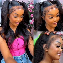 VIPbeauty 4C Edge Wig Kinky Straight Hair 13x4 Transparent Lace Front Human Hair Wig With Coily Baby Hair