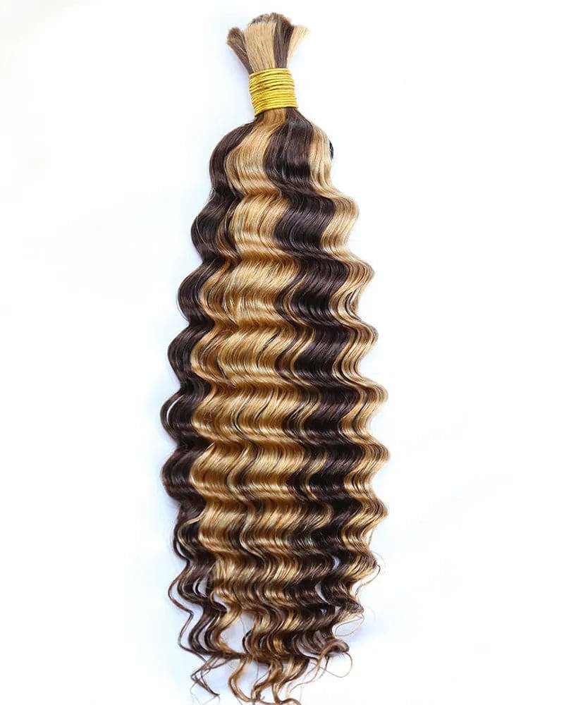 VIPbeauty P4/27 Highlight Deep Wave Bulk Braiding Hair 100% Human Hair for Micro Braiding