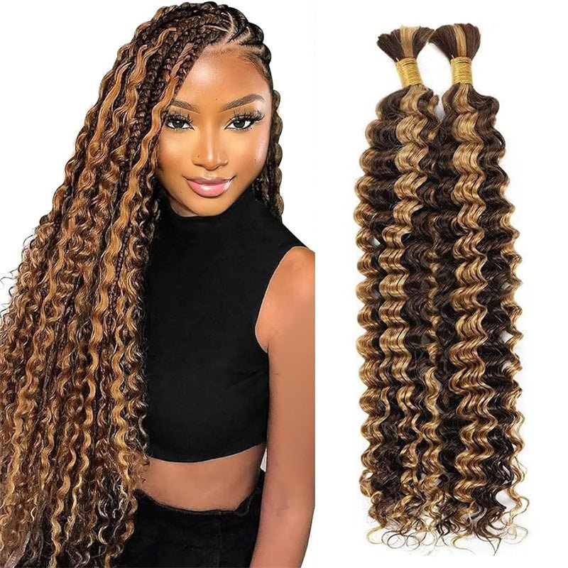 VIPbeauty P4/27 Highlight Deep Wave Bulk Braiding Hair 100% Human Hair for Micro Braiding
